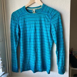 Smartwool Striped Merino Wool Base Layer Blue Green Layering Long Sleeve